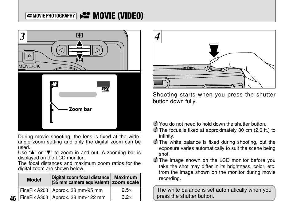 T movie (video) | FujiFilm FinePix A303 User Manual | Page 46 / 132