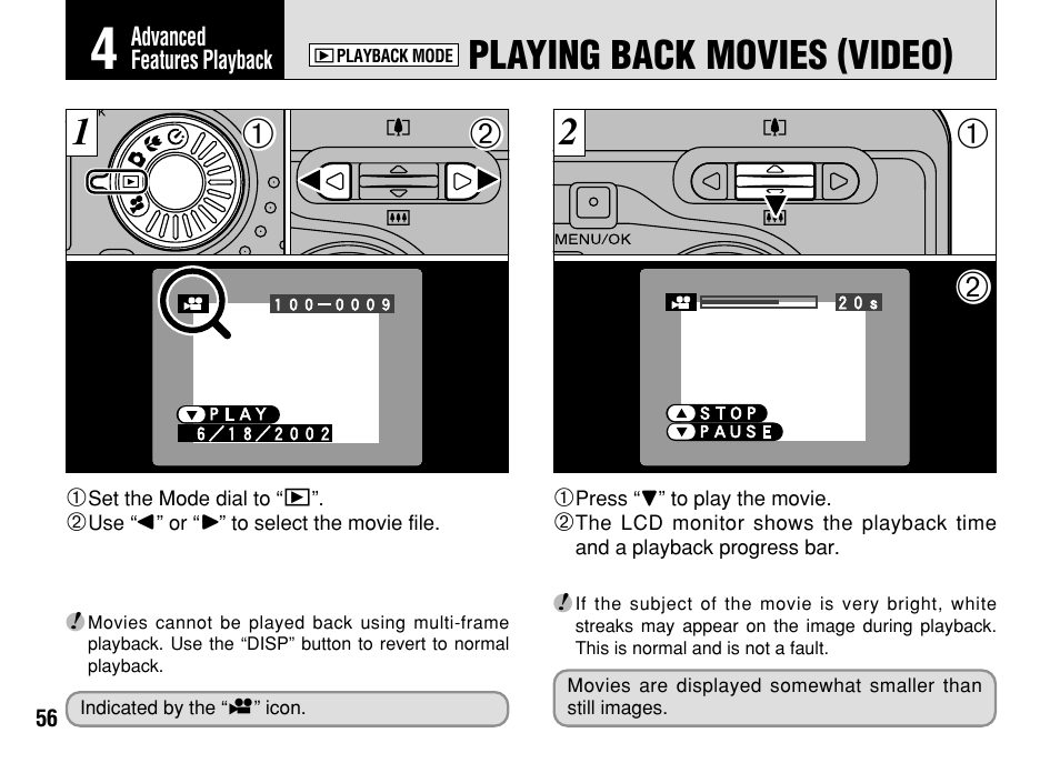 Playing back movies (video) | FujiFilm FinePix A303 User Manual | Page 56 / 132