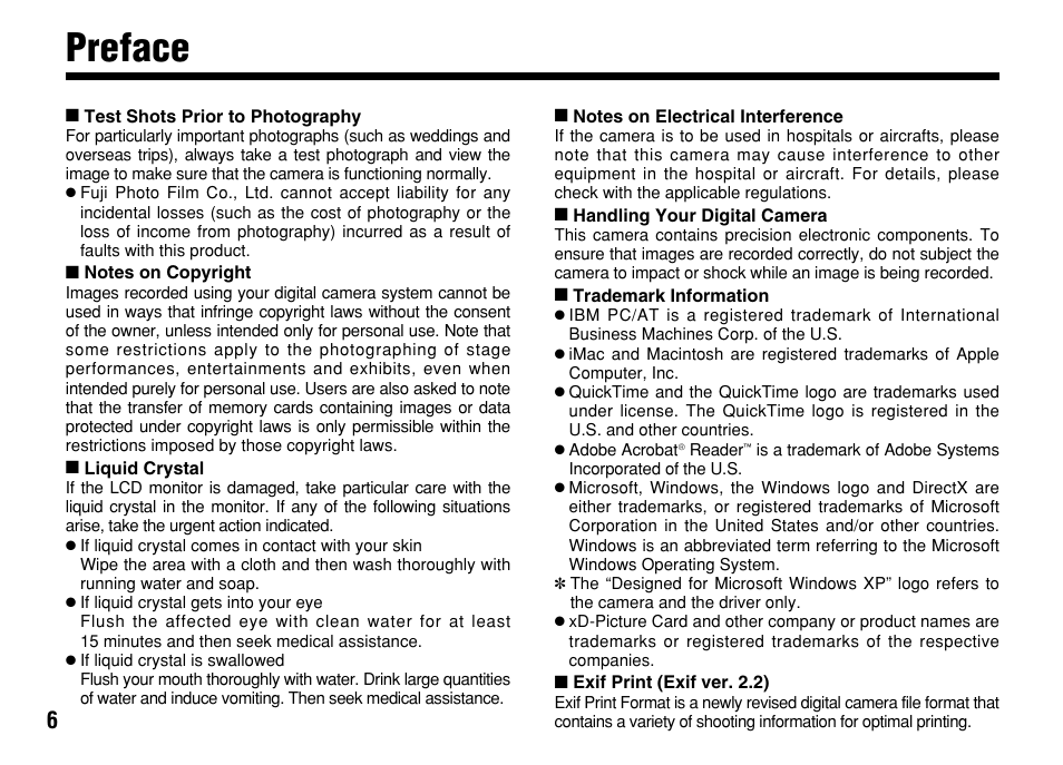 Preface | FujiFilm FinePix A303 User Manual | Page 6 / 132