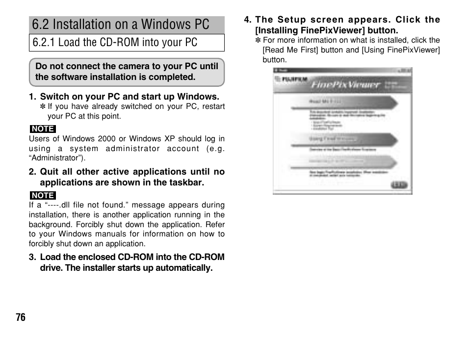 2 installation on a windows pc, 1 load the cd-rom into your pc | FujiFilm FinePix A303 User Manual | Page 76 / 132