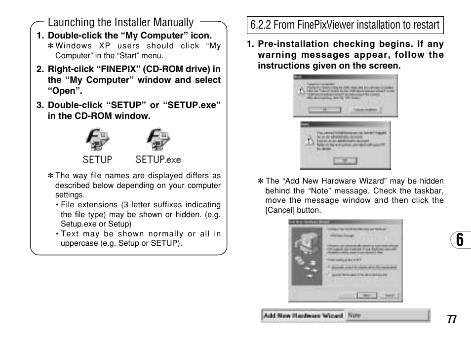 Launching the installer manually, 2 from finepixviewer installation to restart | FujiFilm FinePix A303 User Manual | Page 77 / 132