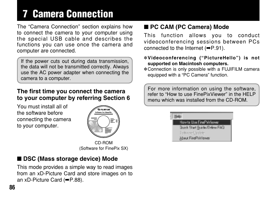 7 camera connection | FujiFilm FinePix A303 User Manual | Page 86 / 132