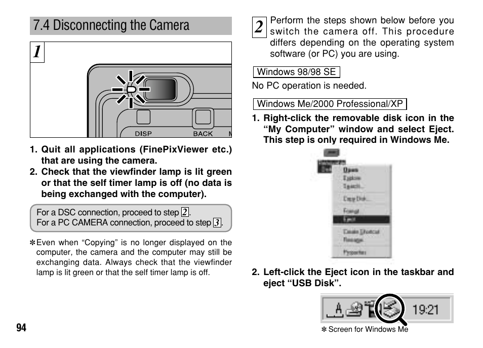 4 disconnecting the camera | FujiFilm FinePix A303 User Manual | Page 94 / 132