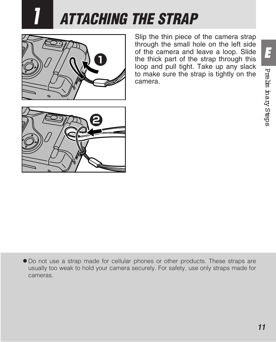 Attaching the strap | FujiFilm Zoom Date 160ez User Manual | Page 13 / 51
