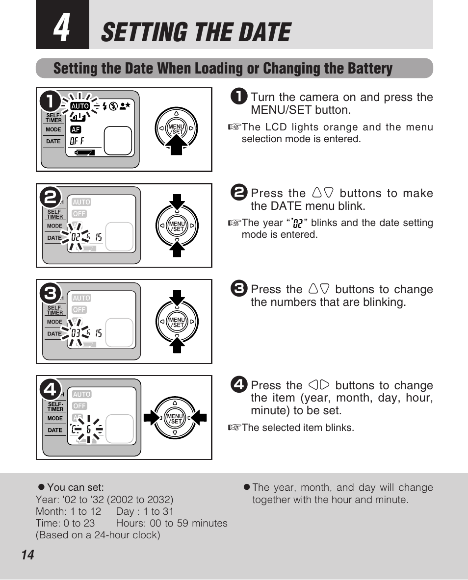 Setting the date | FujiFilm Zoom Date 160ez User Manual | Page 16 / 51