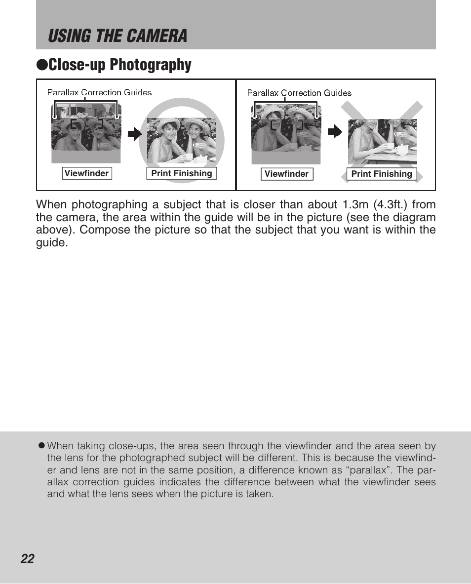 Using the camera, Close-up photography | FujiFilm Zoom Date 160ez User Manual | Page 24 / 51