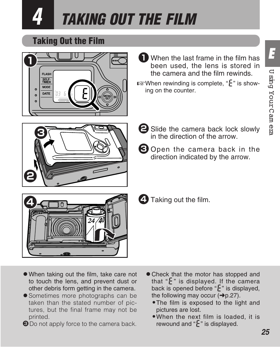 Taking out the film | FujiFilm Zoom Date 160ez User Manual | Page 27 / 51