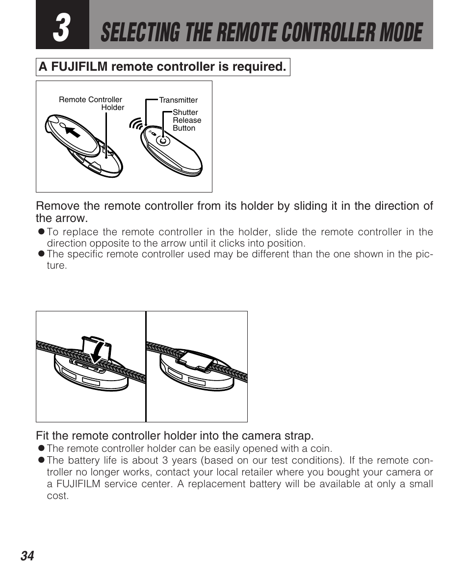 Selecting the remote controller mode | FujiFilm Zoom Date 160ez User Manual | Page 36 / 51