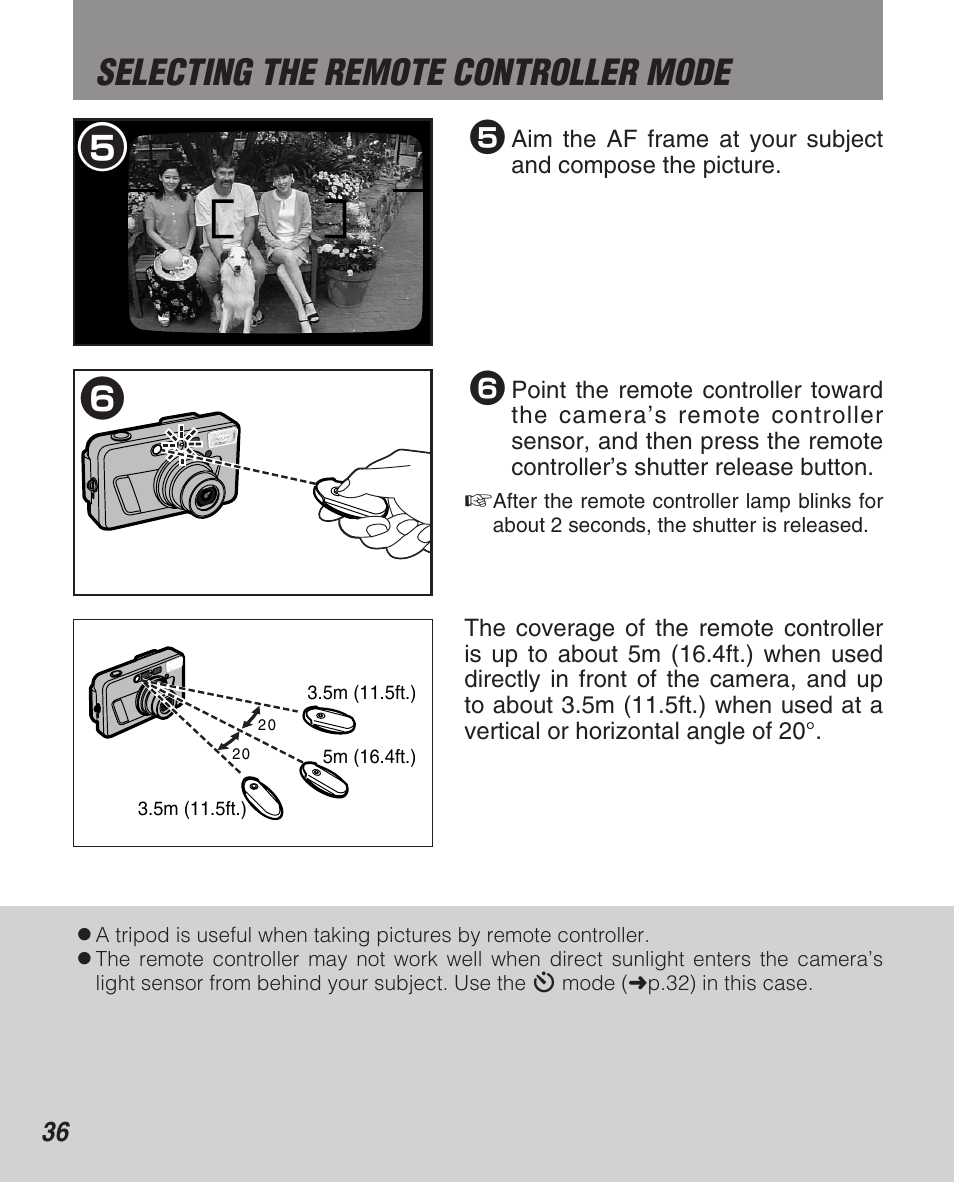 Selecting the remote controller mode | FujiFilm Zoom Date 160ez User Manual | Page 38 / 51