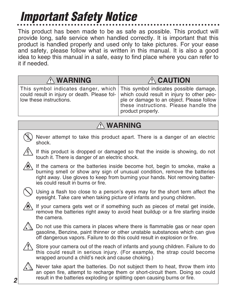 Important safety notice | FujiFilm Zoom Date 160ez User Manual | Page 4 / 51