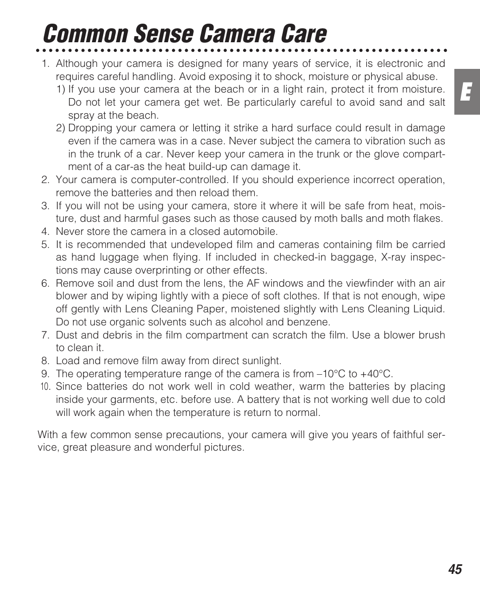 Ecommon sense camera care | FujiFilm Zoom Date 160ez User Manual | Page 47 / 51