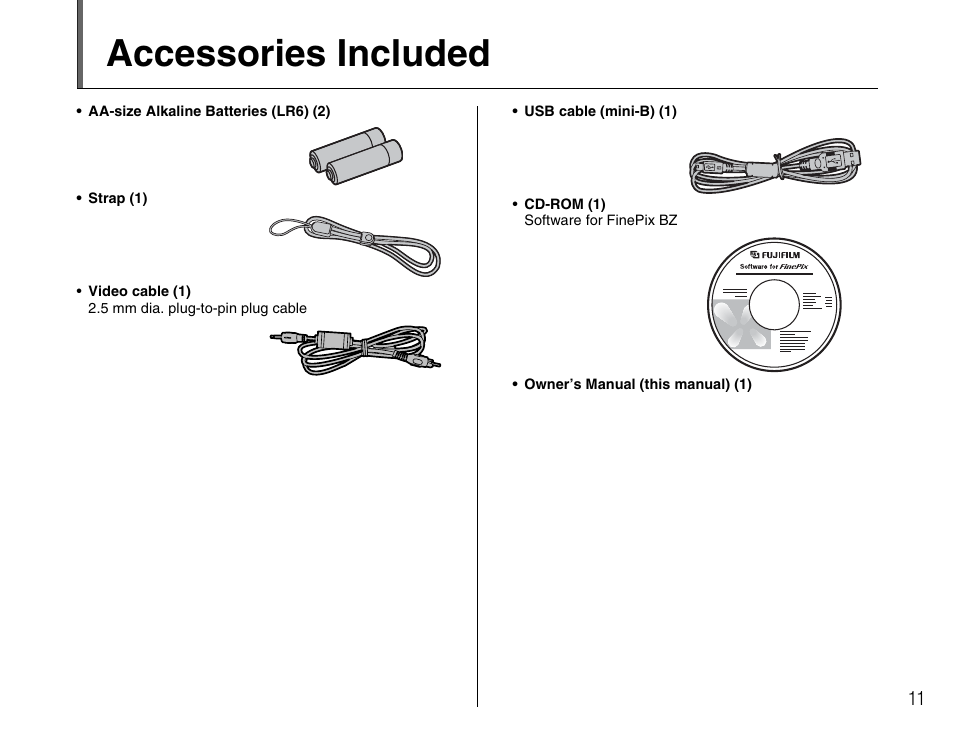 Accessories included | FujiFilm FinePix A400 User Manual | Page 11 / 132