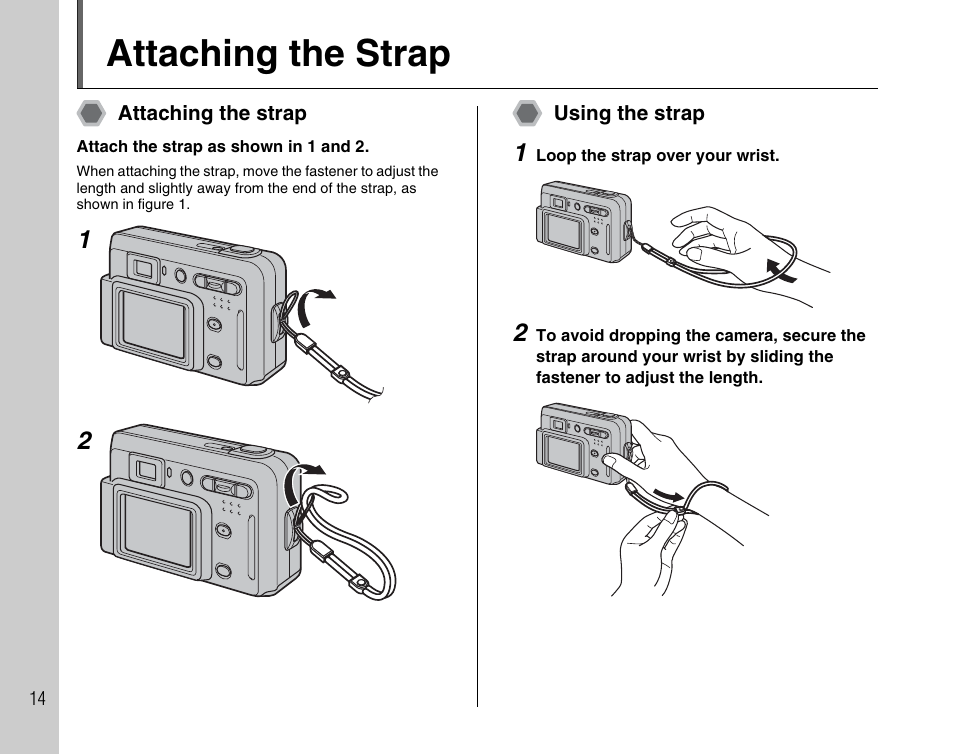 Attaching the strap | FujiFilm FinePix A400 User Manual | Page 14 / 132