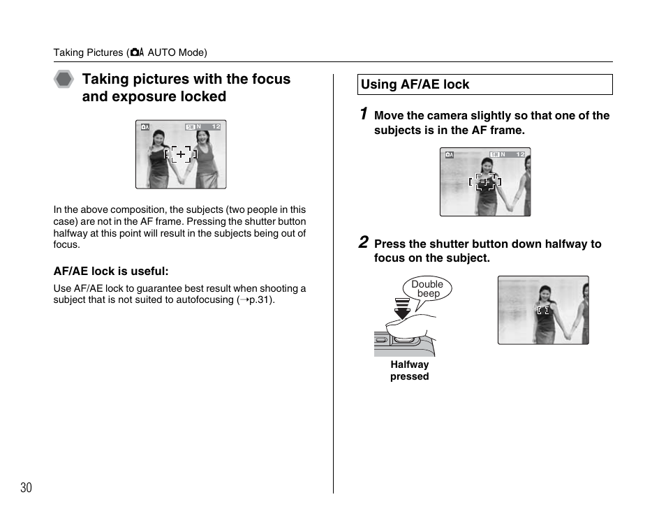 Taking pictures with the focus and exposure locked | FujiFilm FinePix A400 User Manual | Page 30 / 132