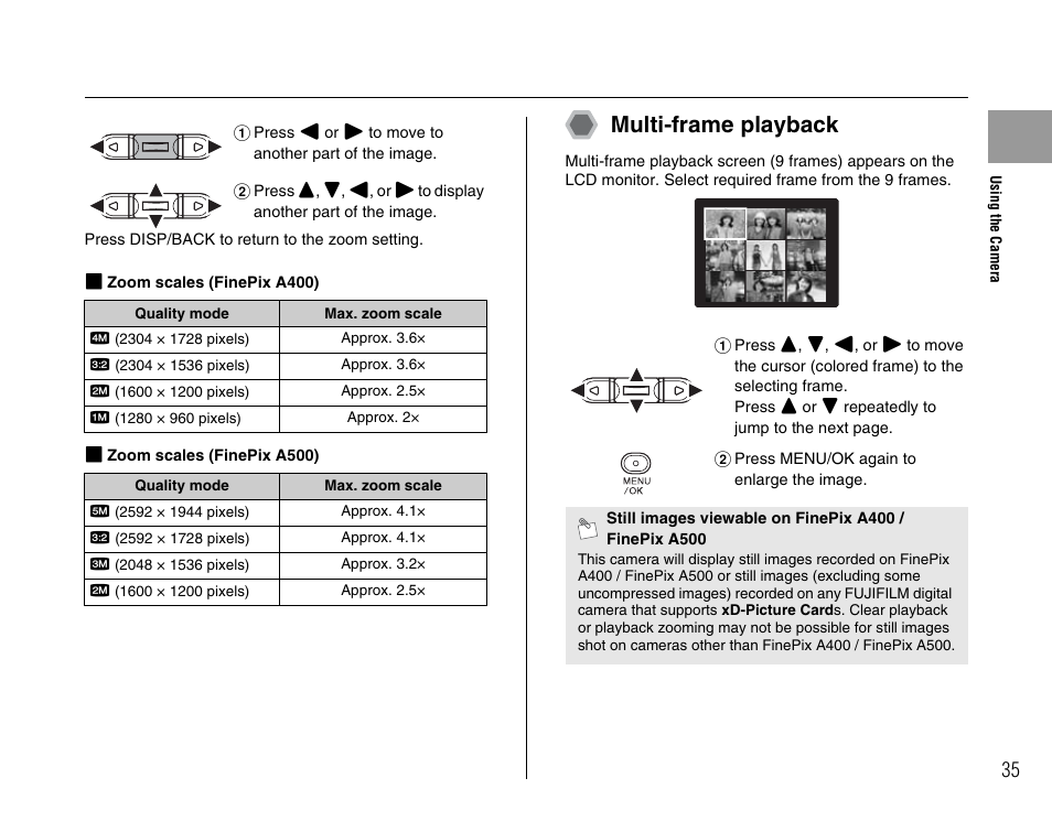 Multi-frame playback | FujiFilm FinePix A400 User Manual | Page 35 / 132