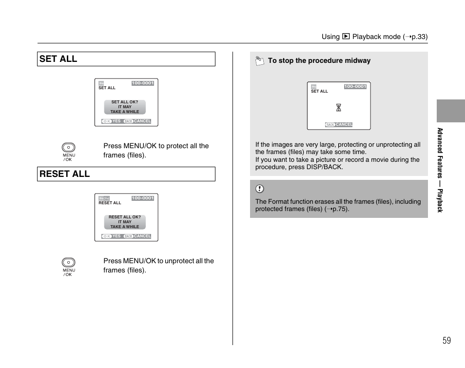 Set all, Reset all | FujiFilm FinePix A400 User Manual | Page 59 / 132