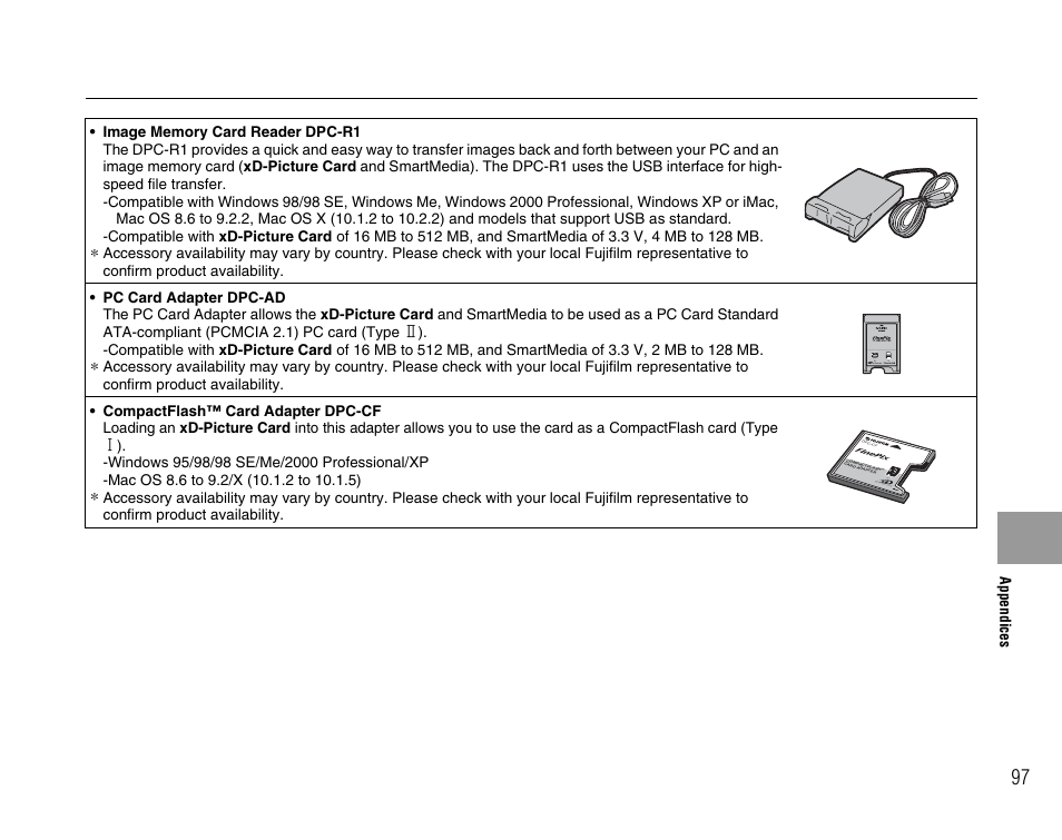 Tm for xd-p icture card | FujiFilm FinePix A400 User Manual | Page 97 / 132