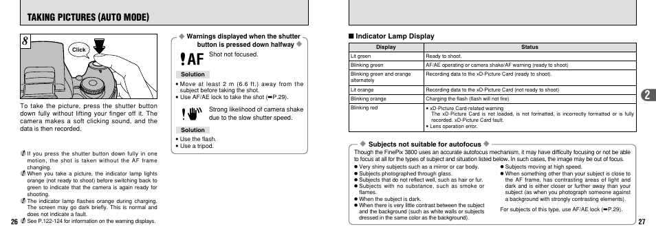 Taking pictures (auto mode) | FujiFilm FinePix 3800 User Manual | Page 14 / 69