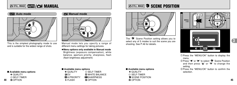 E scene position, Manual | FujiFilm FinePix 3800 User Manual | Page 23 / 69