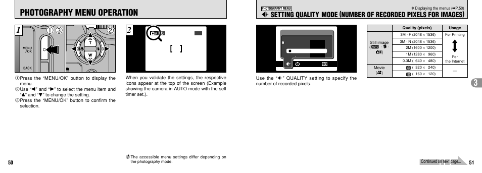 Photography menu operation | FujiFilm FinePix 3800 User Manual | Page 26 / 69