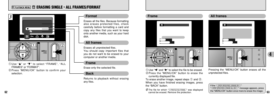 P erasing single, All frames/format | FujiFilm FinePix 3800 User Manual | Page 32 / 69