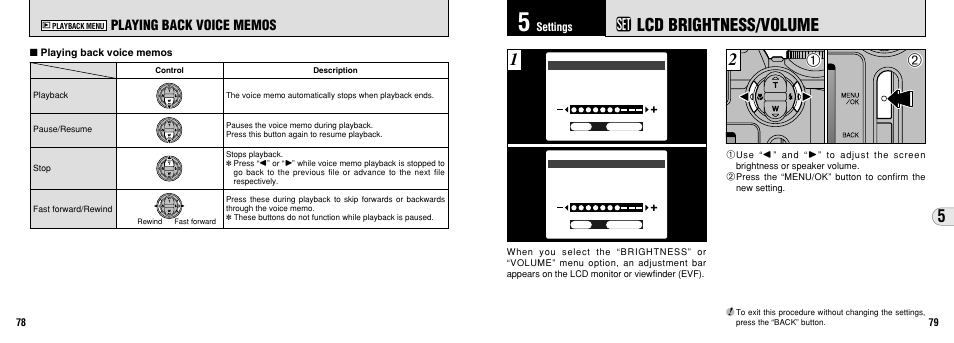 G lcd brightness/volume 1 2 | FujiFilm FinePix 3800 User Manual | Page 40 / 69