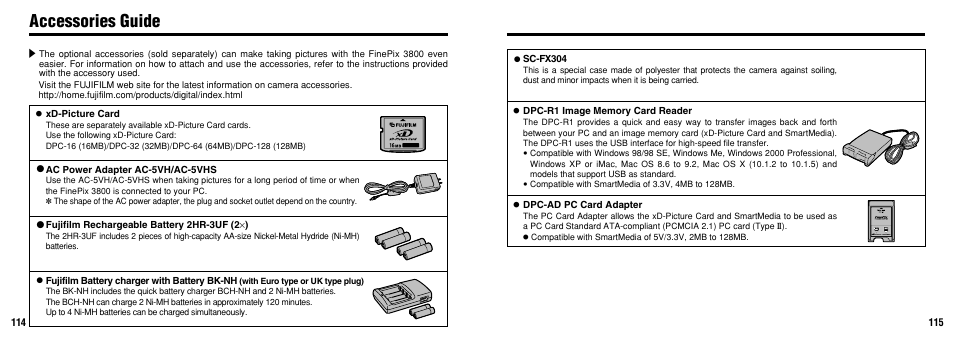 Accessories guide | FujiFilm FinePix 3800 User Manual | Page 58 / 69