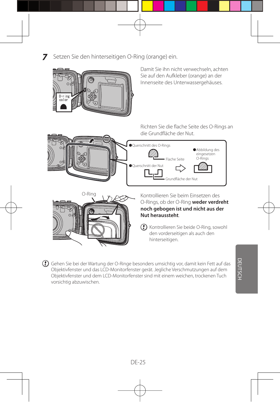 De-25, Setzen sie den hinterseitigen o-ring (orange) ein | FujiFilm WP-FXF500 User Manual | Page 109 / 140