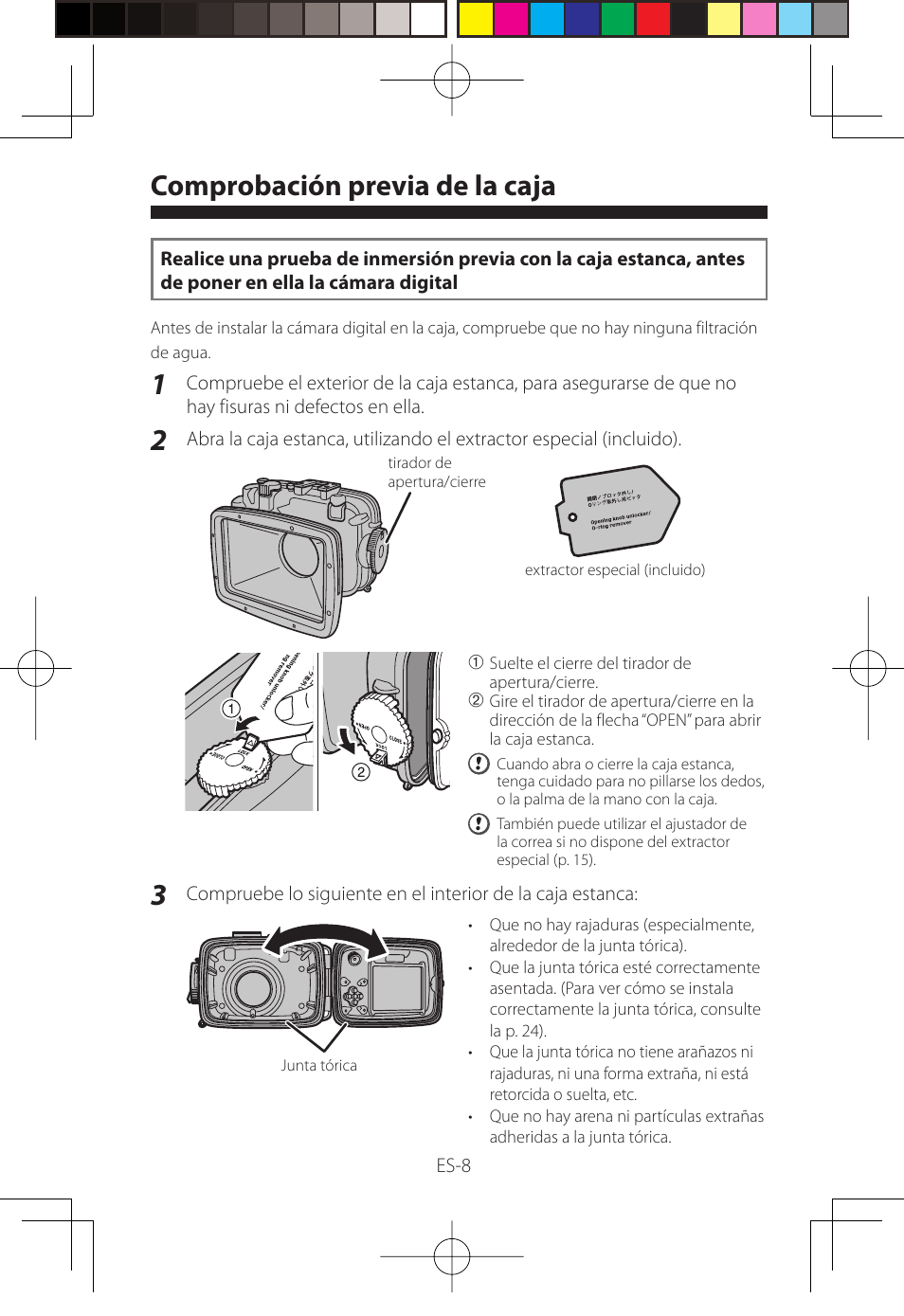 Comprobación previa de la caja | FujiFilm WP-FXF500 User Manual | Page 118 / 140