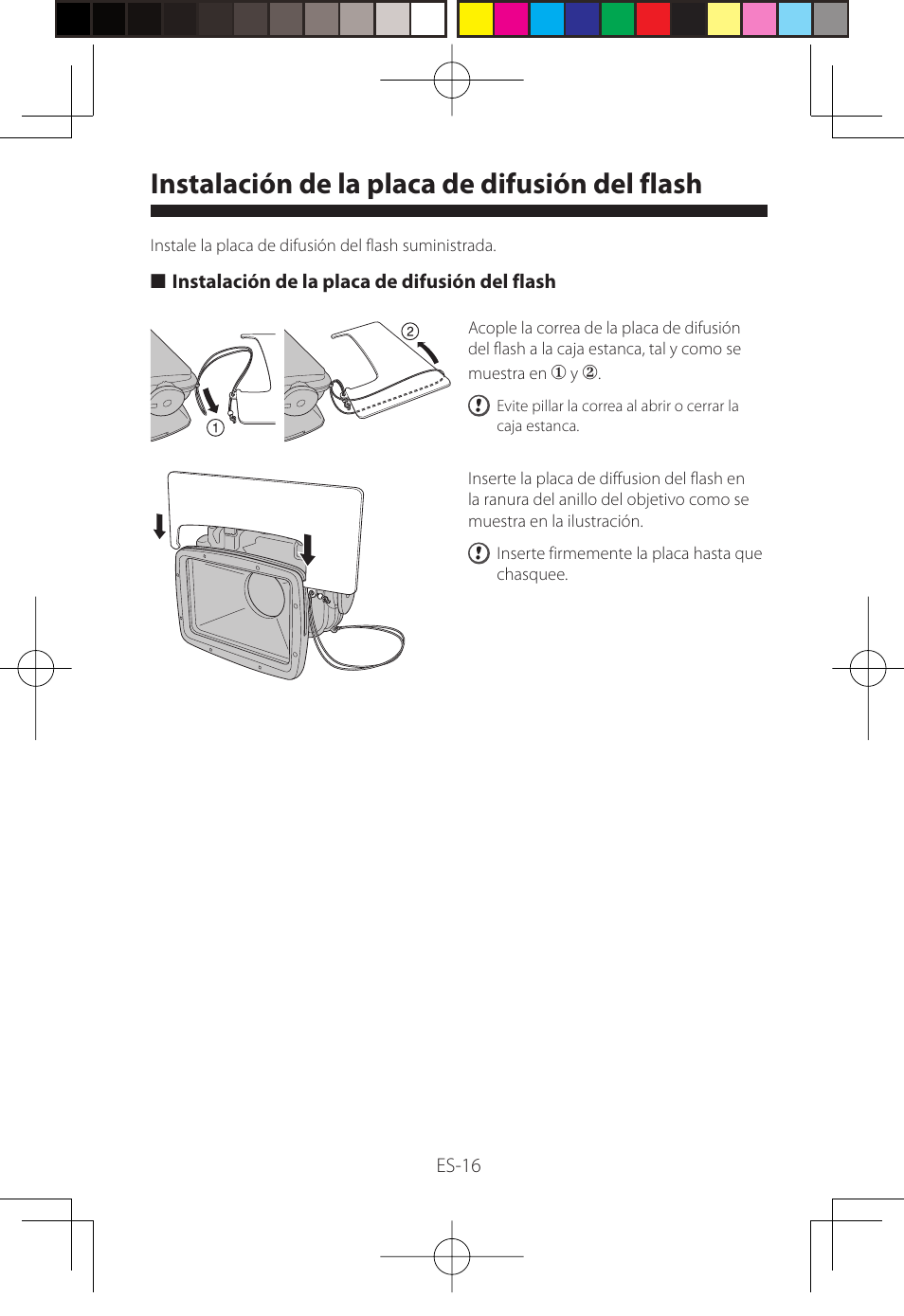 Instalación de la placa de difusión del flash | FujiFilm WP-FXF500 User Manual | Page 126 / 140
