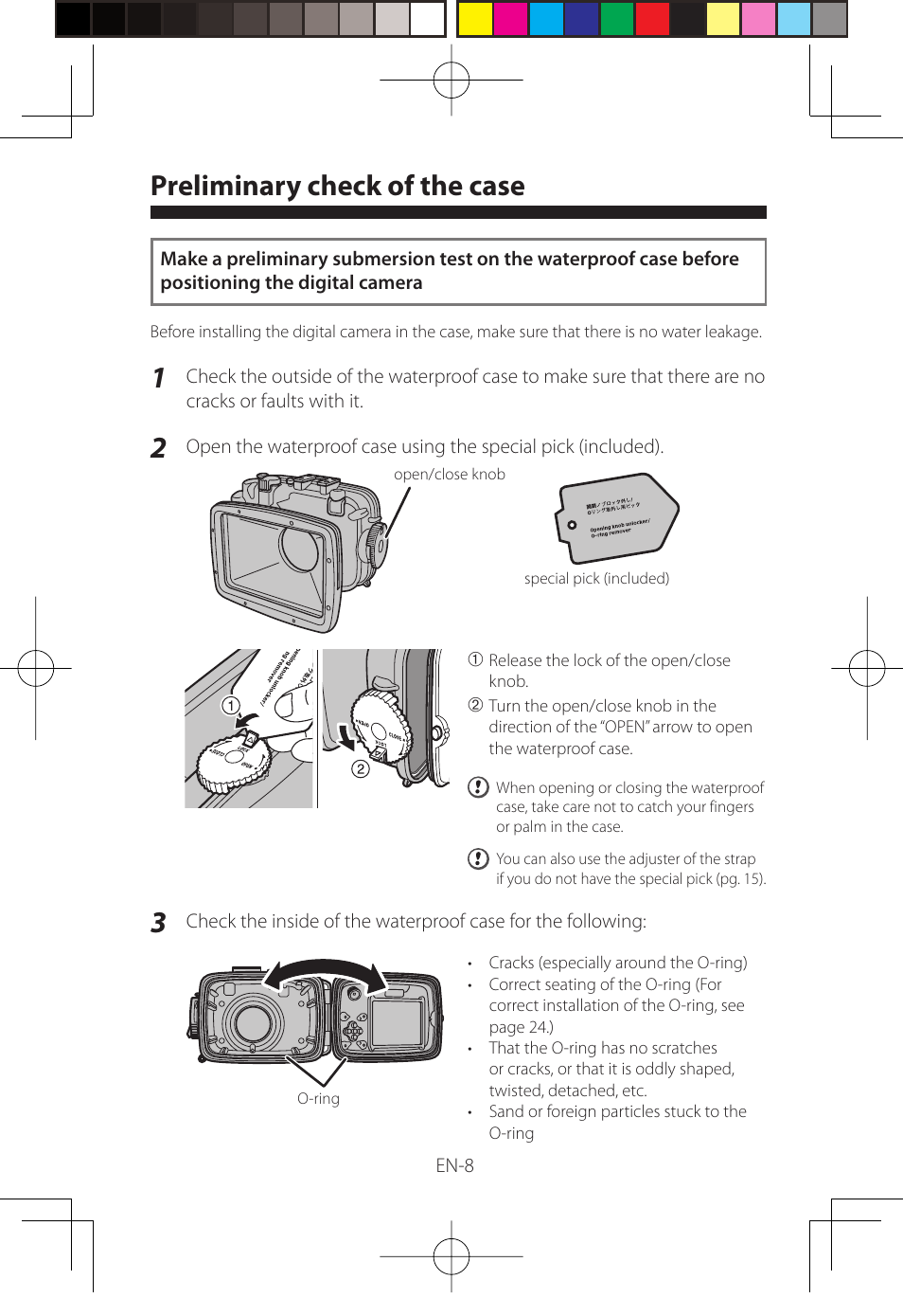 Preliminary check of the case | FujiFilm WP-FXF500 User Manual | Page 40 / 140