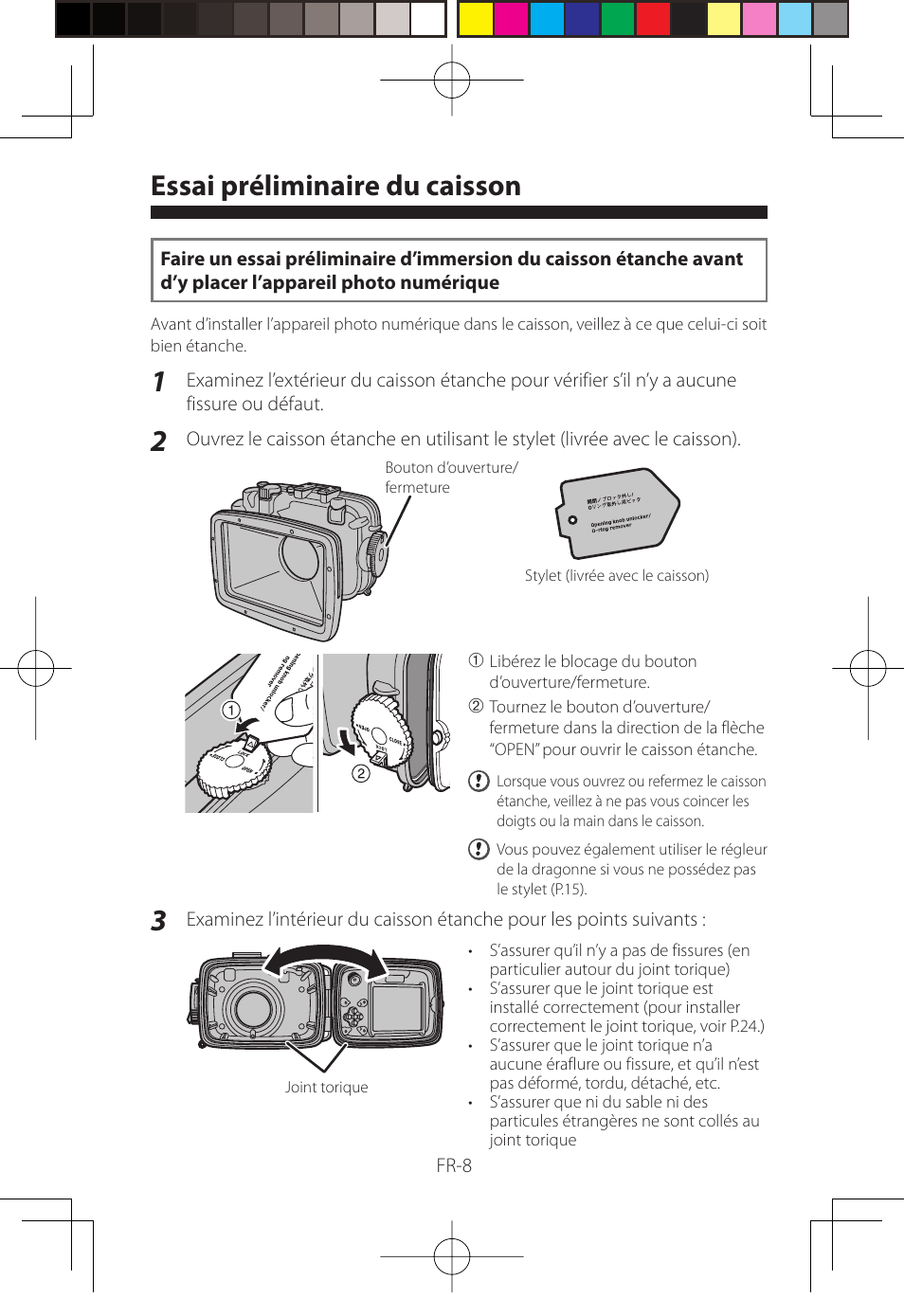 Essai préliminaire du caisson | FujiFilm WP-FXF500 User Manual | Page 66 / 140