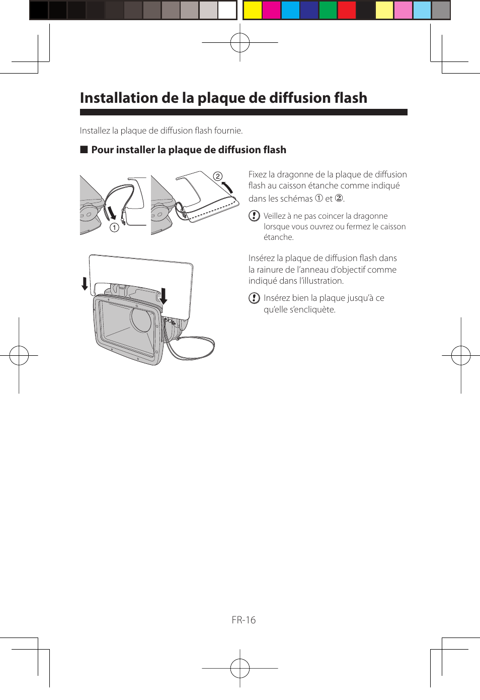 Installation de la plaque de diffusion flash | FujiFilm WP-FXF500 User Manual | Page 74 / 140