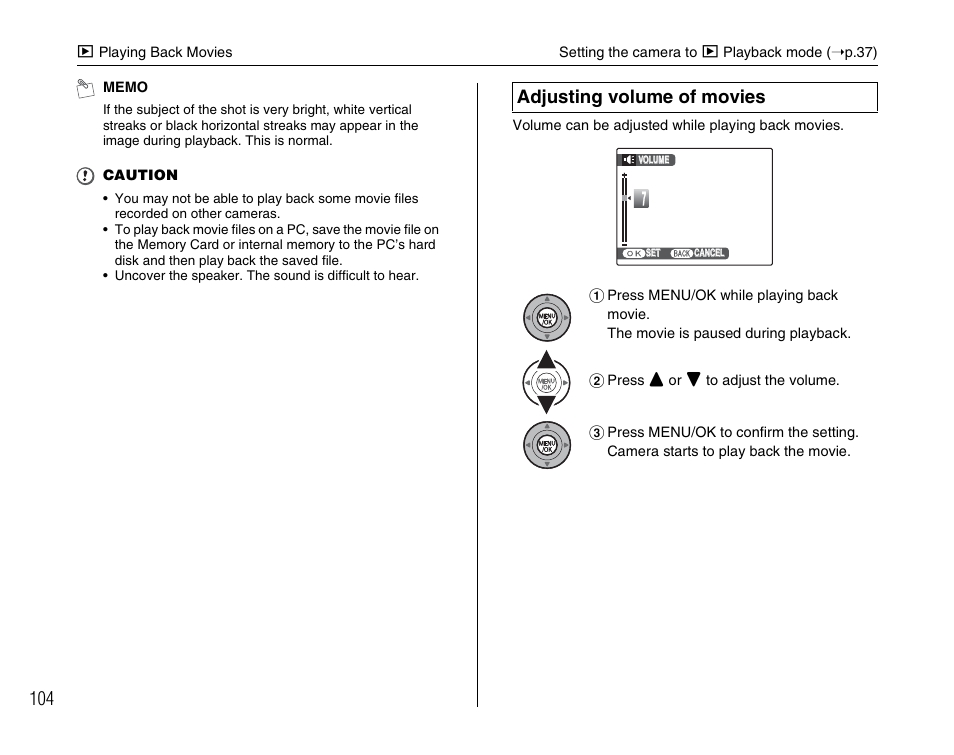 Adjusting volume of movies | FujiFilm F45fd User Manual | Page 104 / 180