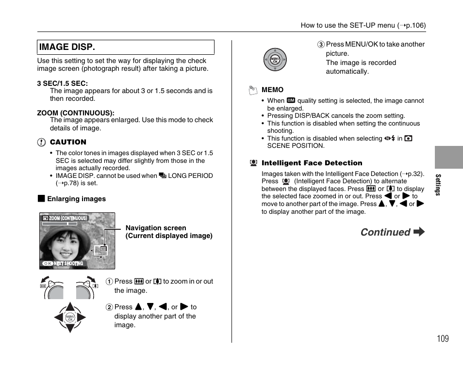 Continued q, Image disp | FujiFilm F45fd User Manual | Page 109 / 180