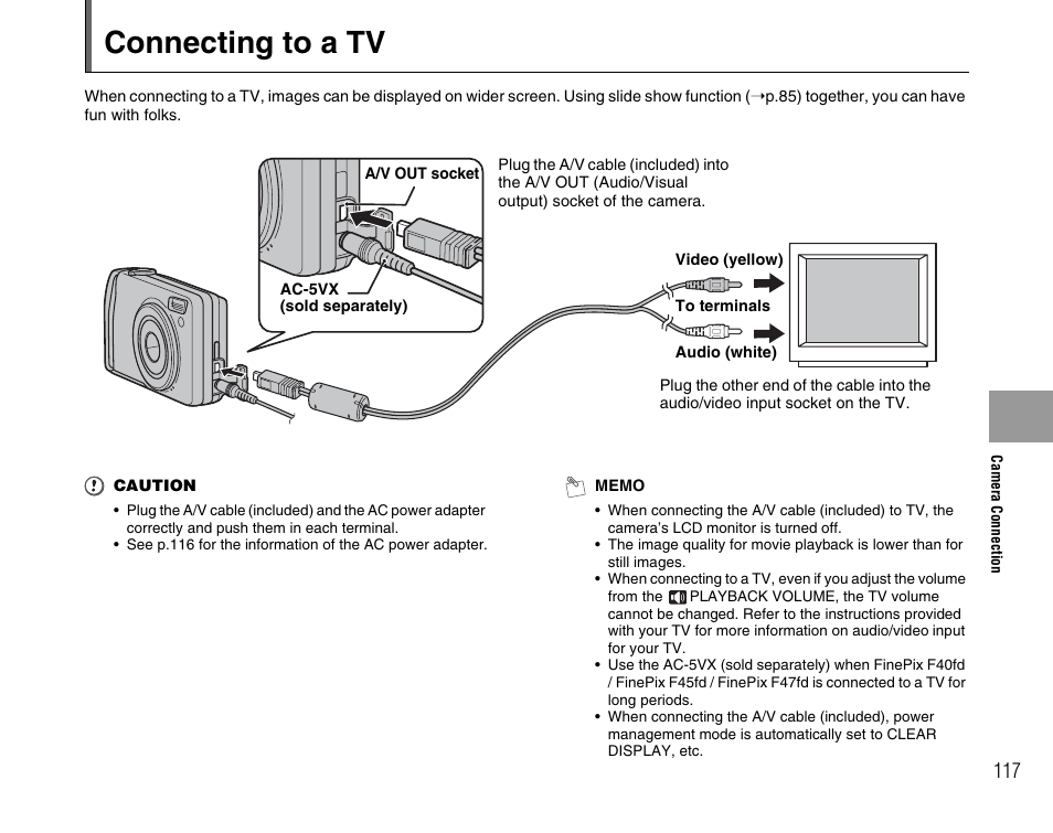 Connecting to a tv | FujiFilm F45fd User Manual | Page 117 / 180