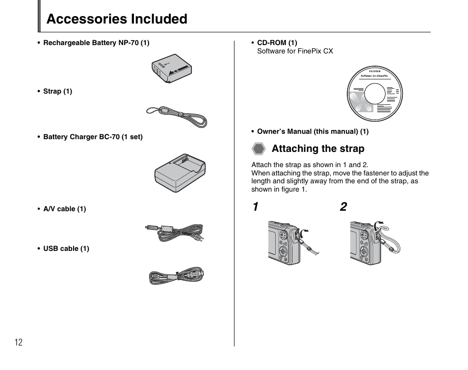 Accessories included | FujiFilm F45fd User Manual | Page 12 / 180