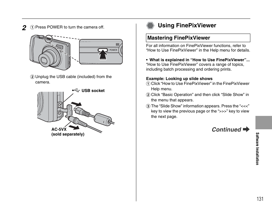 Using finepixviewer, Continued q | FujiFilm F45fd User Manual | Page 131 / 180