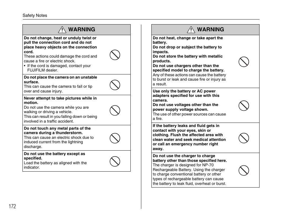 Warning | FujiFilm F45fd User Manual | Page 172 / 180