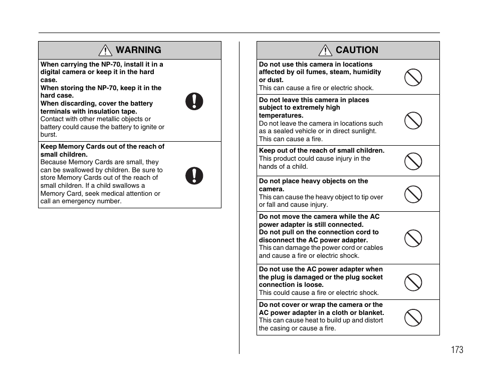 Warning caution | FujiFilm F45fd User Manual | Page 173 / 180