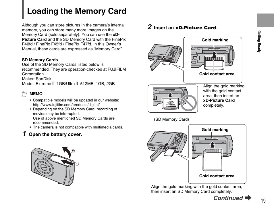 Continued q | FujiFilm F45fd User Manual | Page 19 / 180