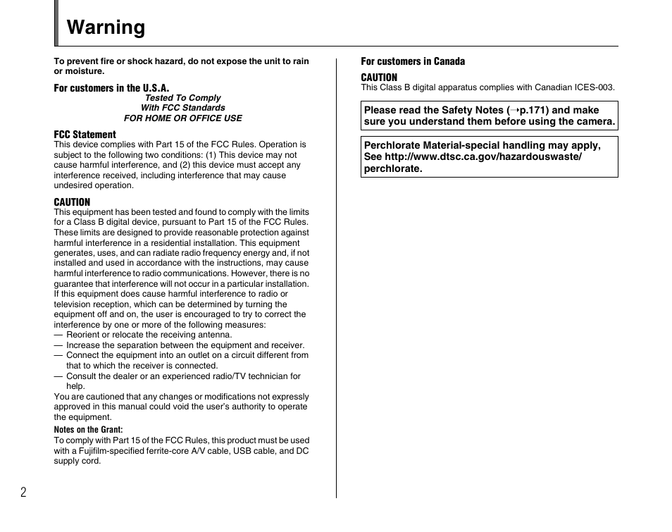 Warning | FujiFilm F45fd User Manual | Page 2 / 180