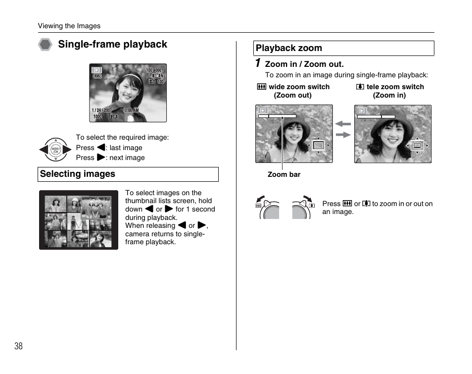 Single-frame playback | FujiFilm F45fd User Manual | Page 38 / 180