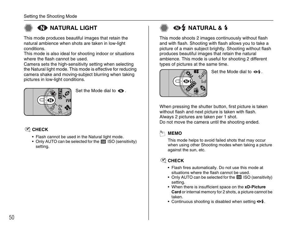 Natural light, Natural & d | FujiFilm F45fd User Manual | Page 50 / 180