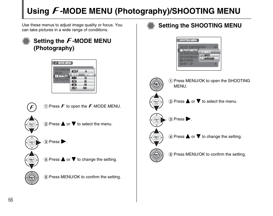 Using p -mode menu (photography)/shooting menu | FujiFilm F45fd User Manual | Page 66 / 180