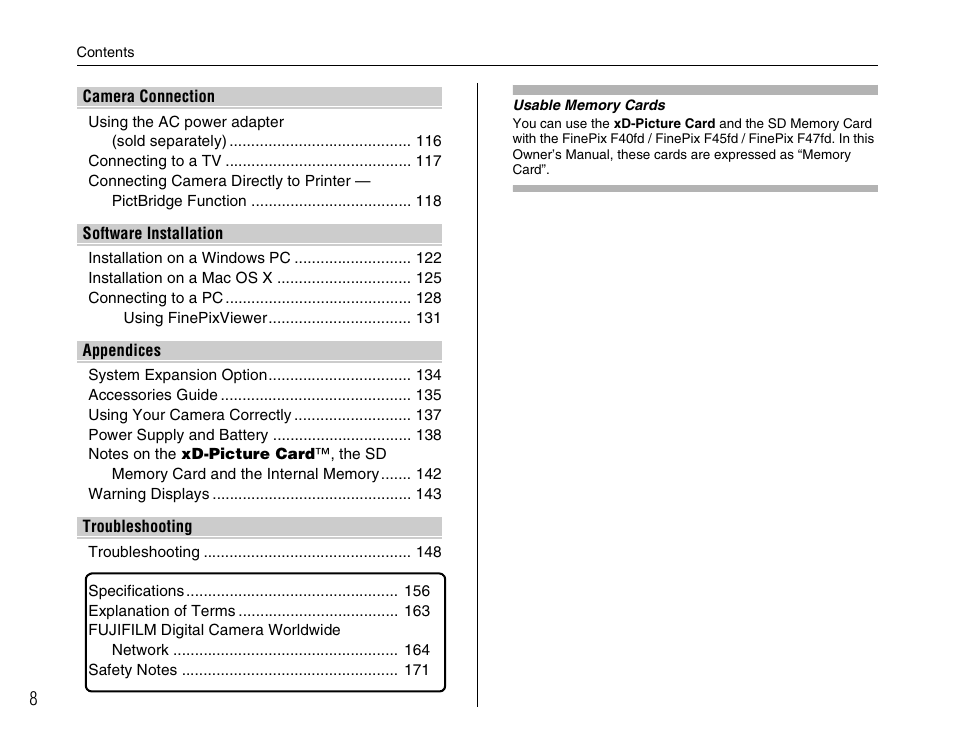 FujiFilm F45fd User Manual | Page 8 / 180