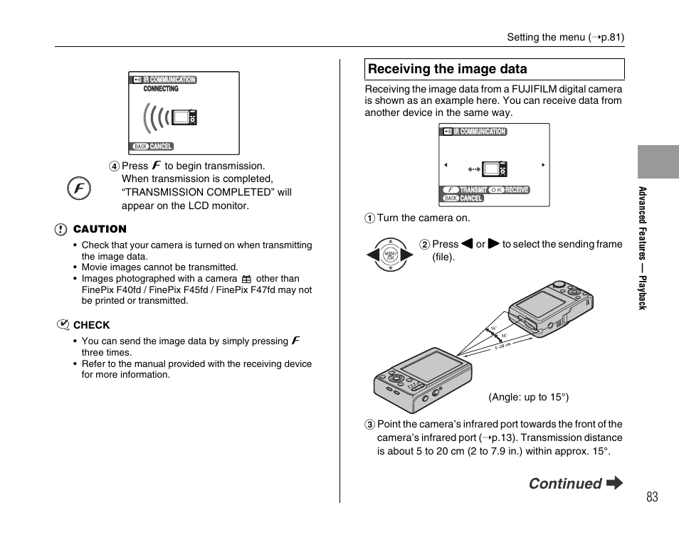 Continued q, Receiving the image data | FujiFilm F45fd User Manual | Page 83 / 180