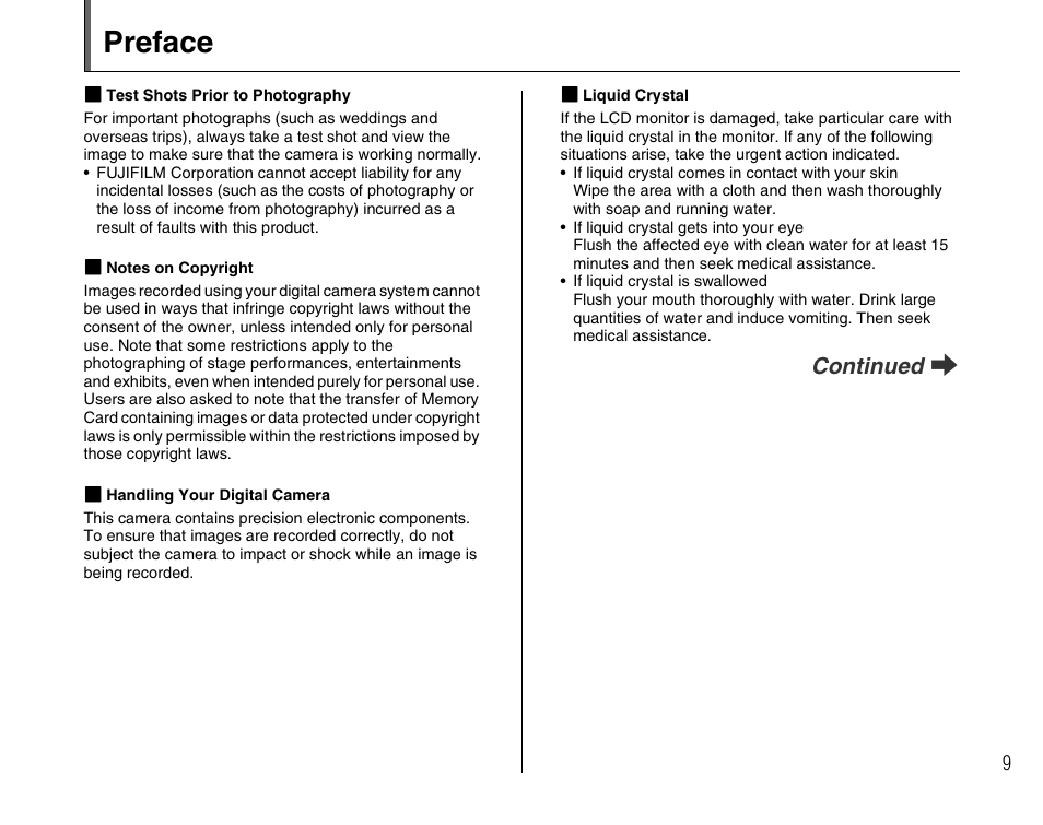 Preface, Continued q | FujiFilm F45fd User Manual | Page 9 / 180