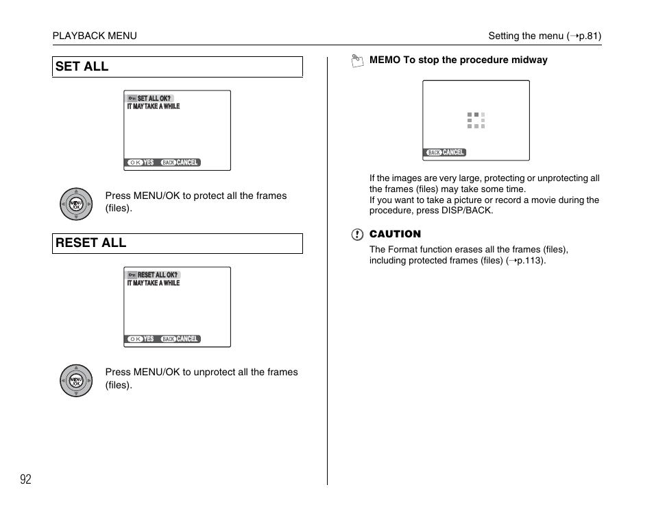 Set all, Reset all | FujiFilm F45fd User Manual | Page 92 / 180