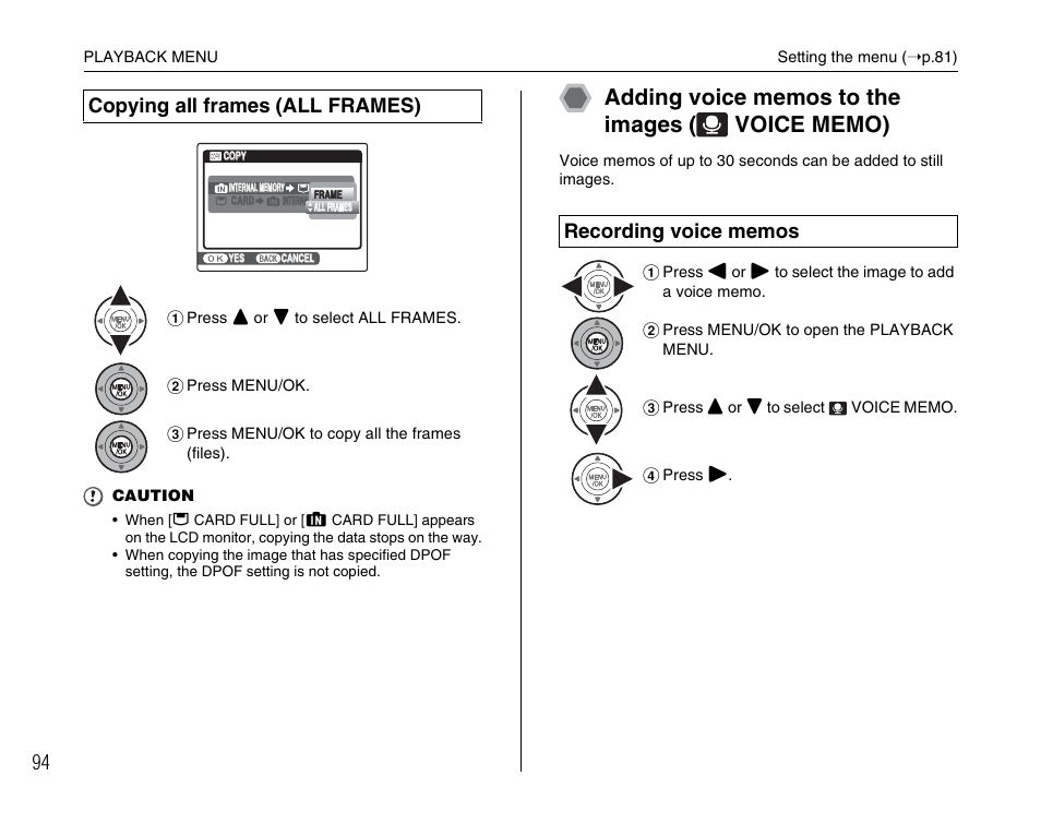 Copying all frames (all frames) | FujiFilm F45fd User Manual | Page 94 / 180